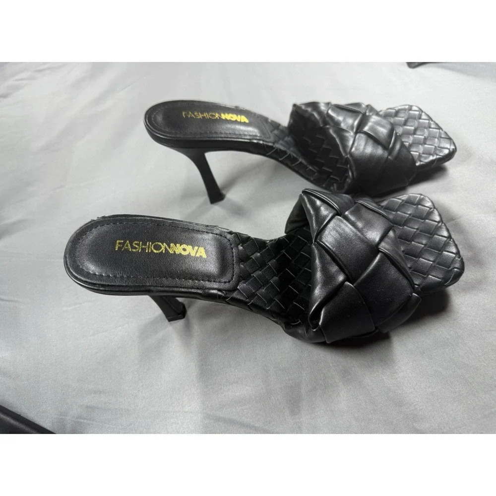 Fashion Nova My Point Of View Heeled Mules, Black, Size 7.5- Square  MSRP $34.99
